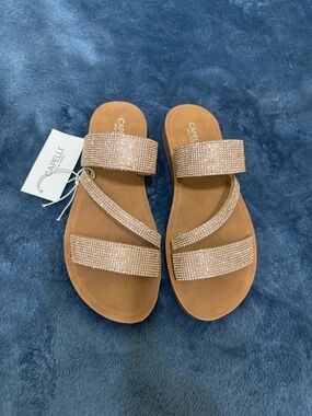 Capelli of New York Rose Gold Rhinestone Slide Sandals